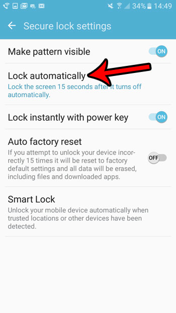 increase or decrease the auto lock time on galaxy on5