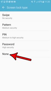 how to disable the passcode on a samsung galaxy on5