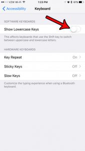 how to turn off lowercase keys on the phone 7