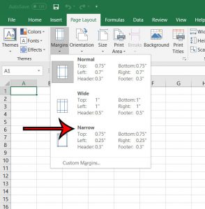 how to switch to narrow margins in excel for office 365