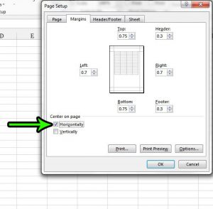 how to center page horizontally in excel 2013
