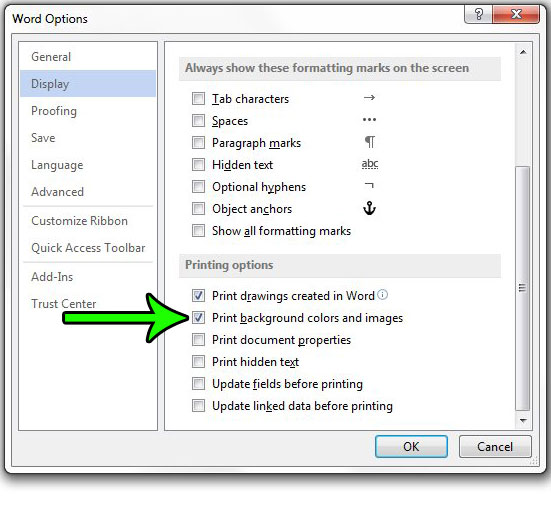 how to print background color in word 2013