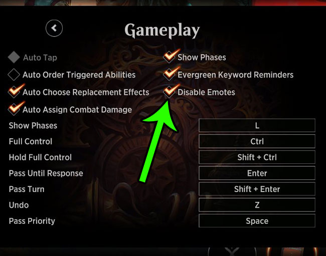 how to disable emotes in mtg arena