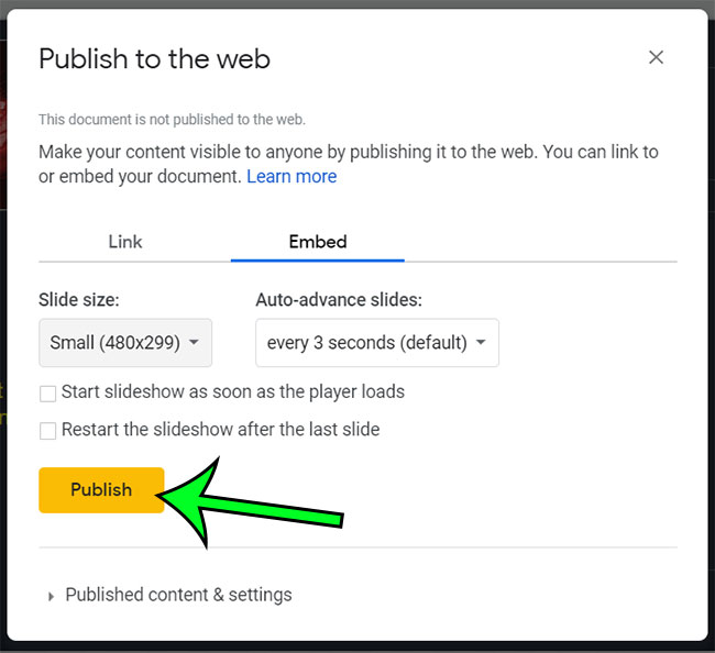 change settings and publish to the web