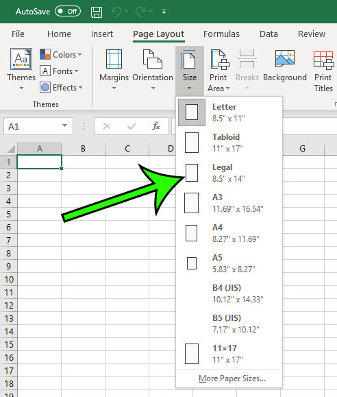 how to switch to legal paper size in excel