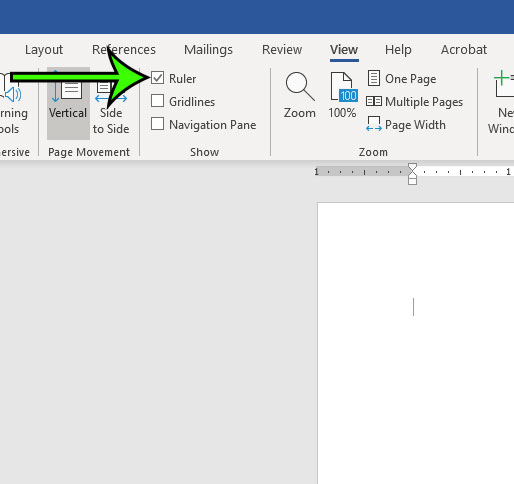 how to display the ruler in word