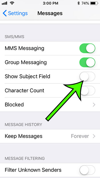 how to get rid of subject in text message on iphone