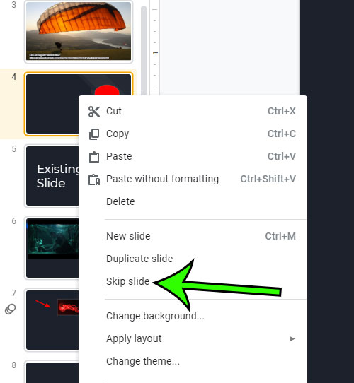 how to skip a slide in google slides