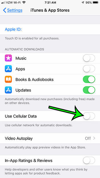 how stop using cellular data for iphone automatic downloads