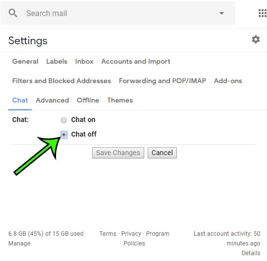 how to turn off chat in gmail