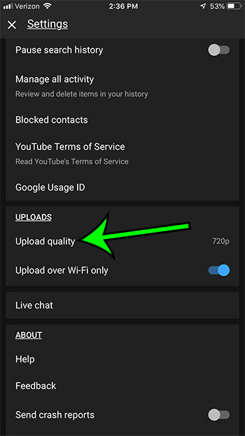 change youtube upload quality on iphone