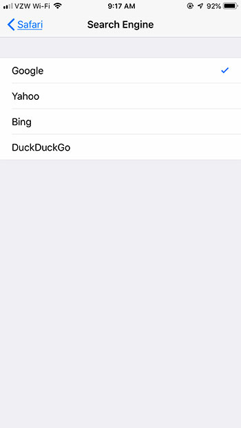 how to change the default search engine in safari on an iphone