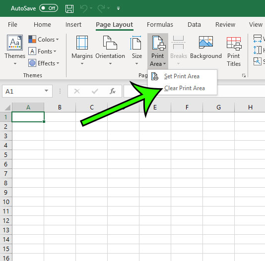 how to clear the print area in excel for office 365