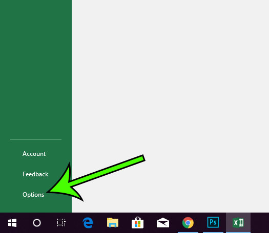 open the excel options menu