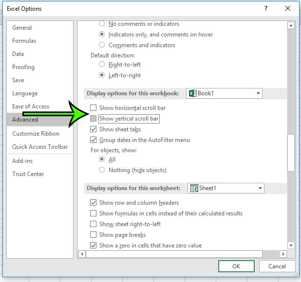 how to hide the scrollbars in excel