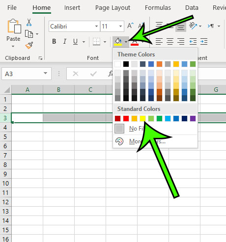 how to add yellow fill color to entire row in excel