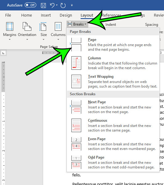 how to force microsoft word to start a new page