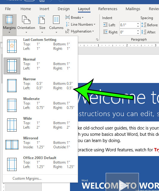 how to change the margins to narrow in word