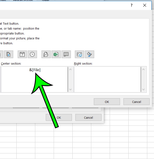 file name has been added to header in excel