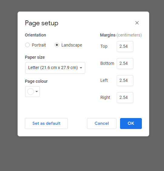 margins in cm in google docs