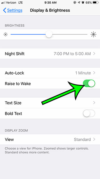 how to make the iphone screen turn on when you pick it up