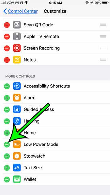 tap the green + next to the low power mode option