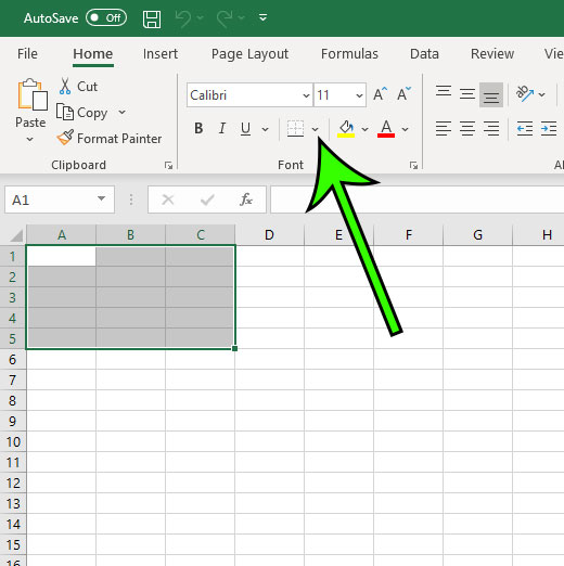 expand the borders dropdown menu in excel