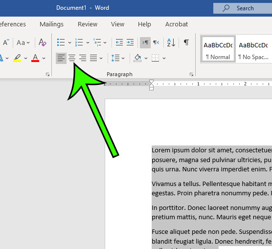 how to center align text in Microsoft Word