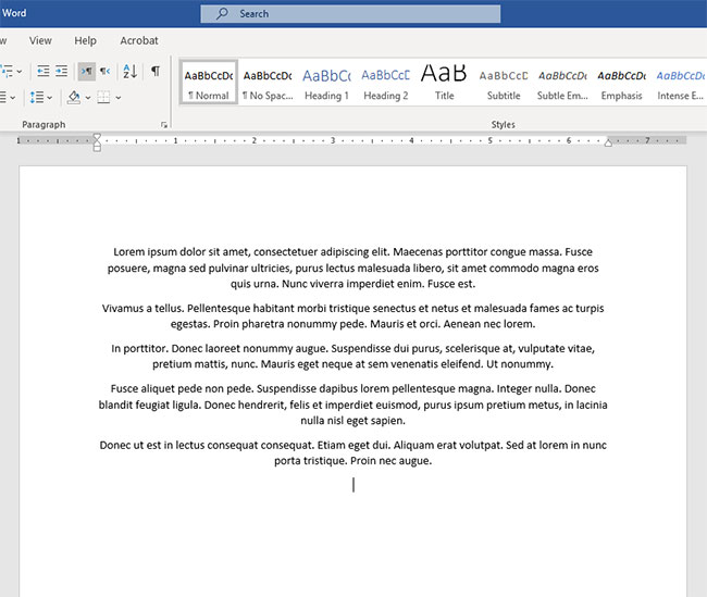 example of centered text in Microsoft Word