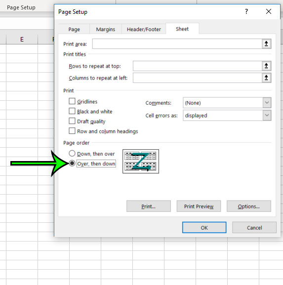 how to change the print order in excel