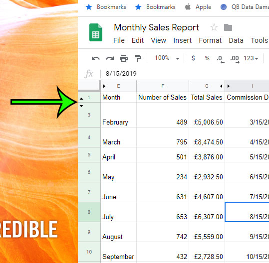 how to unhide a row in google sheets