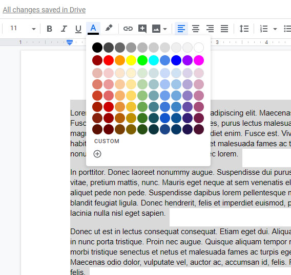 how to change the color of all text in a Google Docs document