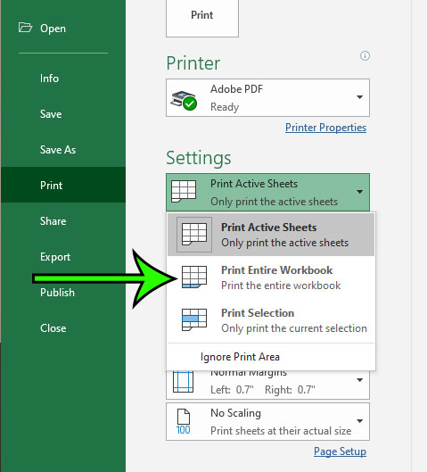 how to print the entire workbook in Excel