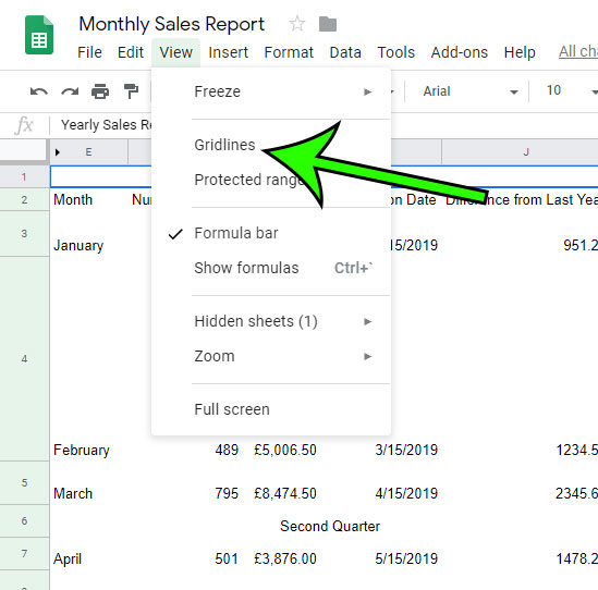 where did gridlines go in Google Sheets