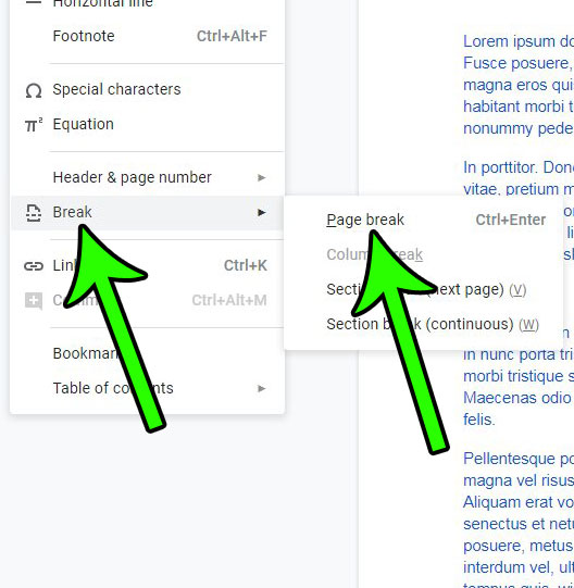 how to make a new page in Google Docs