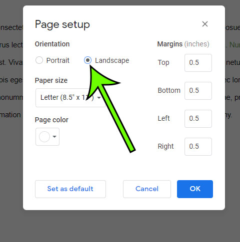 How to make Google Docs landscape