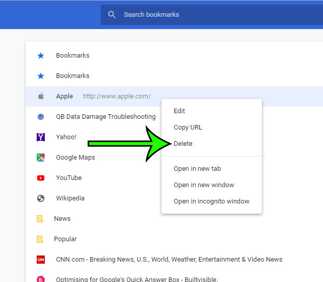 how to delete bookmarks in Google Chrome