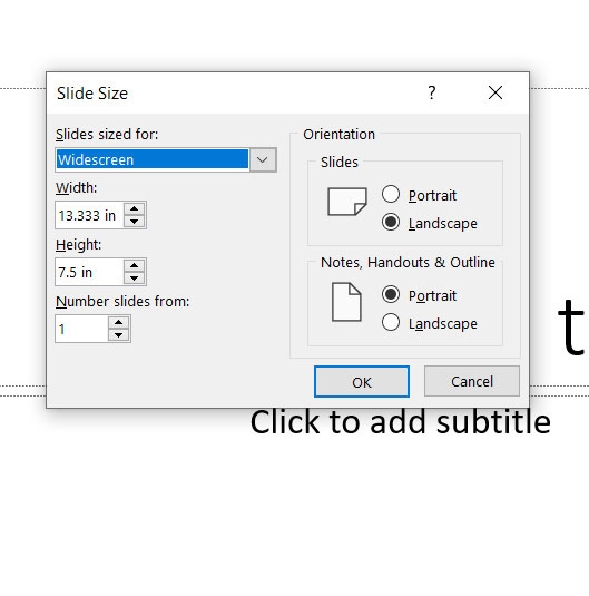 how to change slide size in Powerpoint 2016
