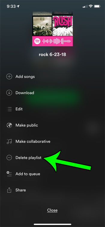 select the delete playlist option