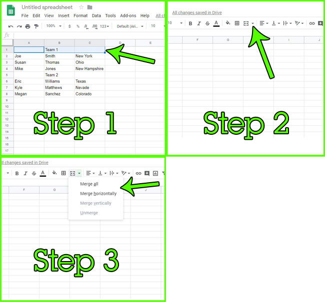 how to merge cells in Google Sheets