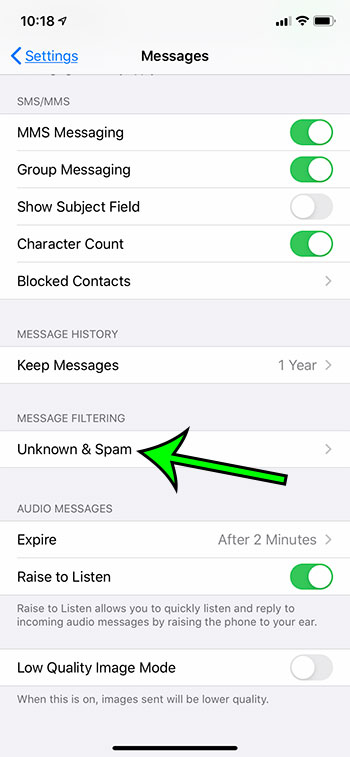 how to filter unknown messages on iPhone