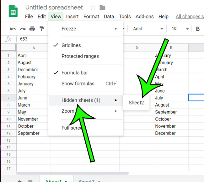 how to unhide a worksheet in Google Sheets