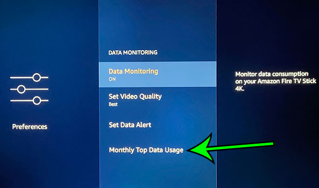 open the Monthly Top Data Usage menu