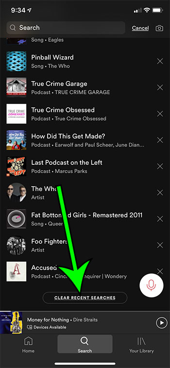 how to delete your search history in spotify on an iphone