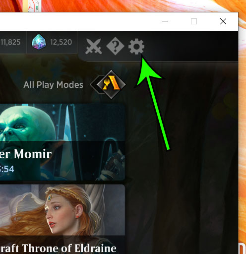 open MTG Arena settings