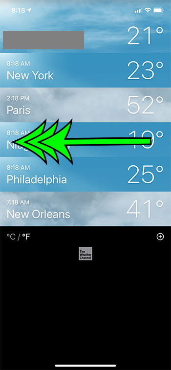 swipe to the left on the city to delete