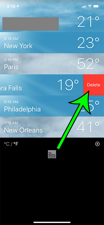 how to delete a city from the Weather app on an iPhone 11