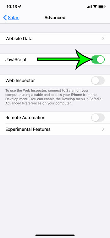 how to enable Javascript on an iPhone 11