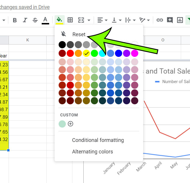 how to unhighlight a cell in Google Sheets