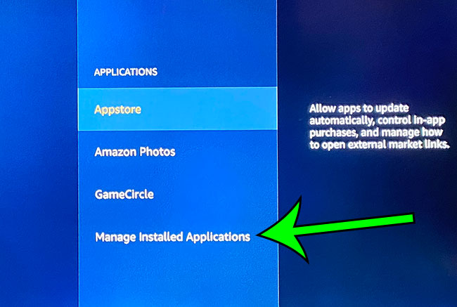 select the Manage Installed Applications option